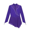 thumbnail image 5 of YiZYiF Girl's Figure Ice Skating Costume Rhinestones Long Sleeve Asymmetrical Ballet Tutu Dance Dress Purple 6, 5 of 7