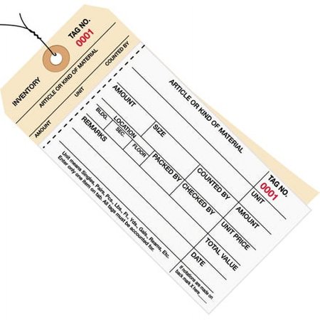 6 1/4" x 3 1/8 3500-3999 Inventory Tags Carbonless Stub #8 PreWired 500/Case