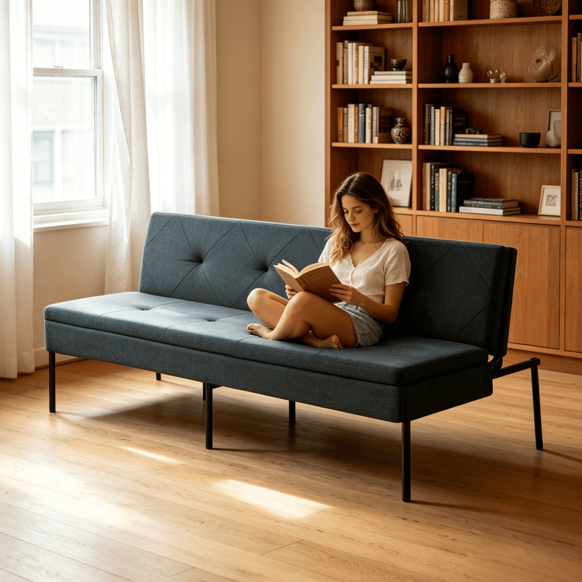 Gewnee 63.39" Futon Sofa Bed,Foldable Sleeper Futon with 5-Position Adjustable,Iron Frame for Living Room,Apartment,Dormitory.Dark Grey