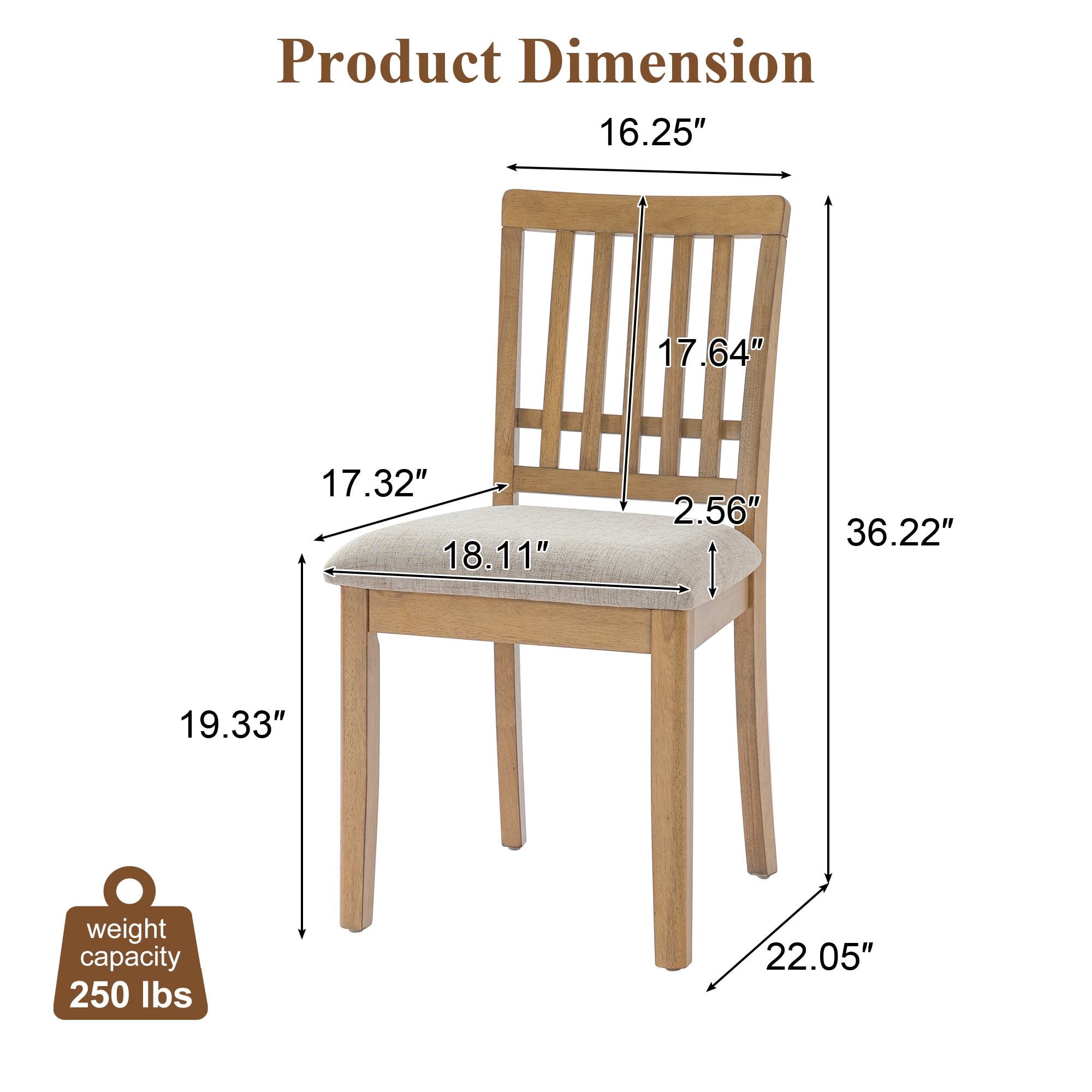 Dining Chair Set of 2, Curved Wood Backrest with Gray Fabric Seat for Dining Room Apartment, Natural