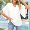 thumbnail image 3 of Women'S Casual Chiffon Blouse Tops 3/4 Ruffled Sleeve V Neck Loose Fit Blouses Shirts White L, 3 of 5