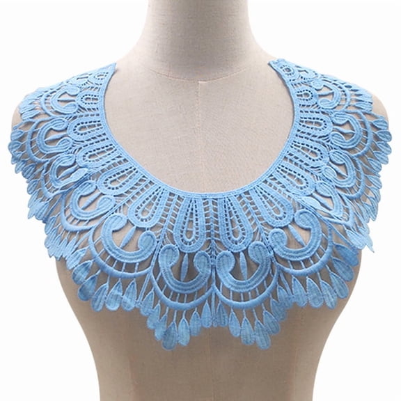 XmhyTop-A 1 Piece Embroidered Fake Collar Detachable Collar for Clothing Decoration, Lace Applique DIY Lace Trimmings to Elevate Shirts, Dresses Crafts,Light Blue