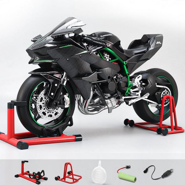 1:6 Kawasaki H2R Bootable Sprayable Dynamic Alloy Diecast Motorcycle Model Exclusive Collectible Gift for Rider Enthusiasts Boy Carbon pattern