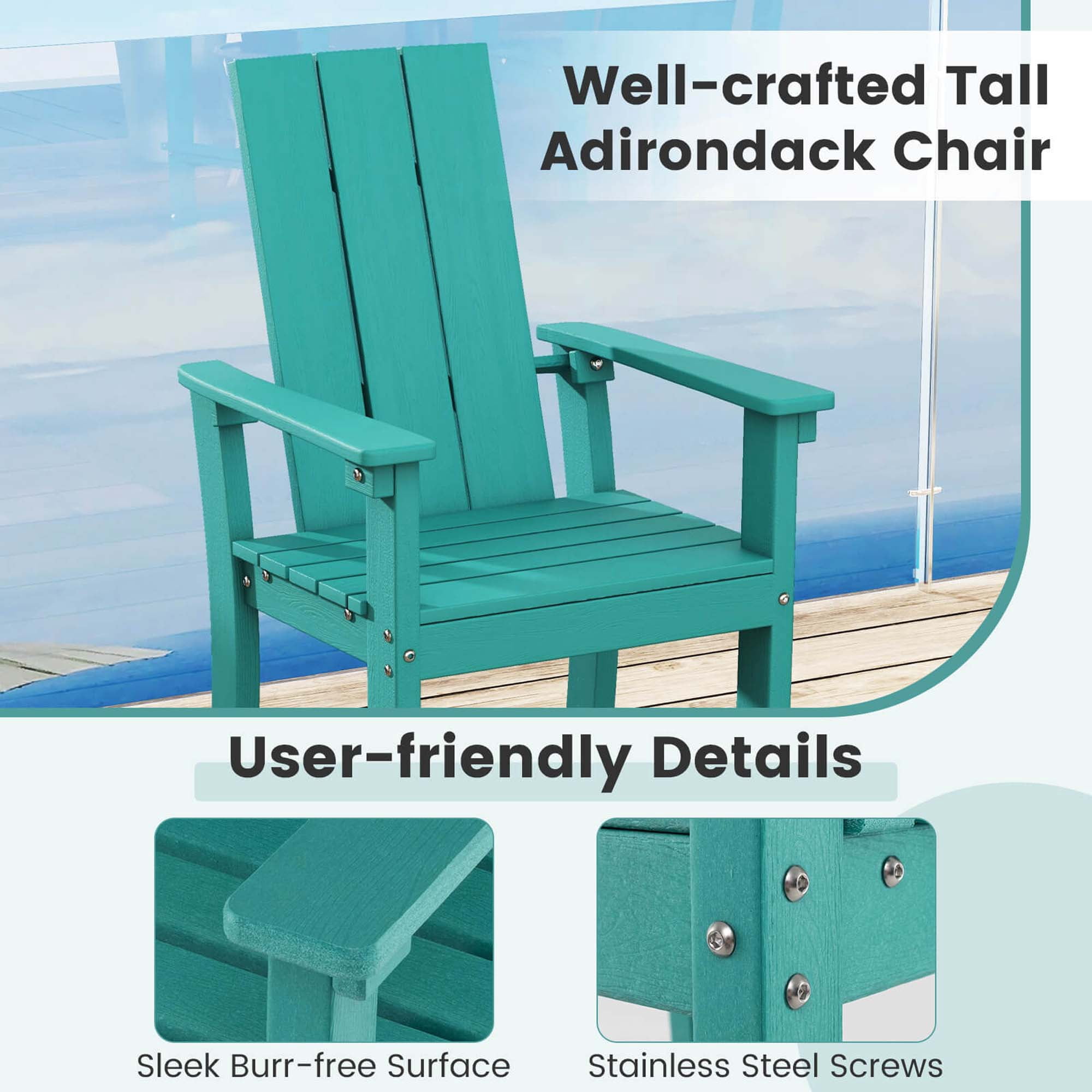 Costway Tall Adirondack Chair with Ergonomic Backrest Armrests & Footrest for Backyard Turquoise