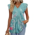 thumbnail image 2 of ADSSDQ Womens Summer Print Tank Tops 2026 Babydoll Shirts Ruffle Sleeve Spring Dressy Casual Loose Blouses Cyan 2XL, 2 of 7