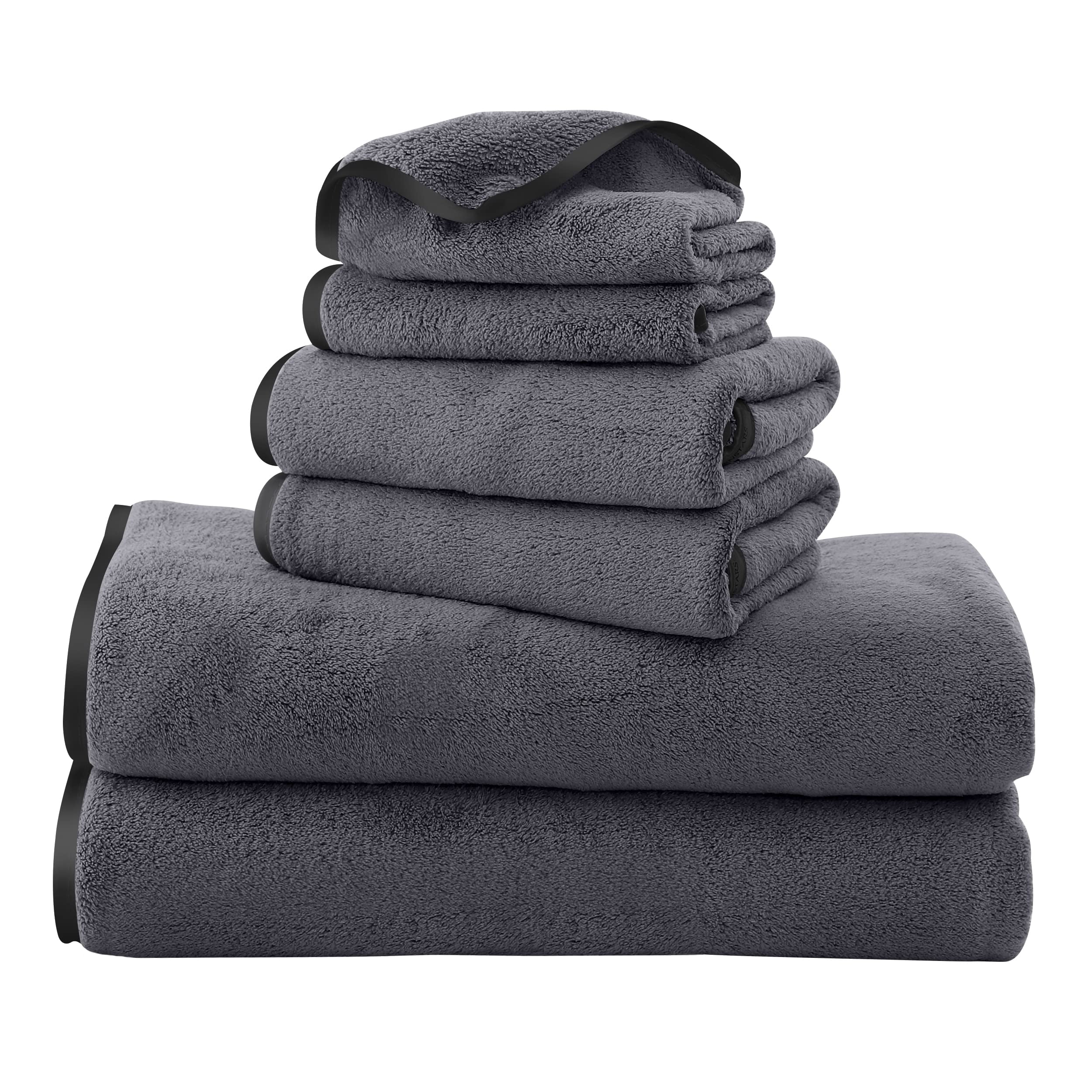 Cosy Family Ultra Soft Microfiber Absorbent Hand Towel Set of 6 - Silk  Hemming Towels for Bathroom