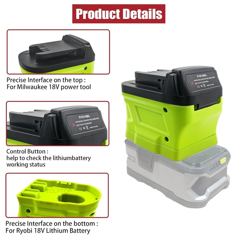 M18 Adapter for Ryobi Battery to Mil*wau*kee 18V M18 Tools, Convert for Ryobi 18V one+ Battery to Fit for Mil*wau*kee M18 18Volt Cordless Power Tools Use