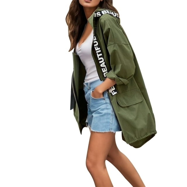 WEAIXIMIUNG Veste Légère Femme Décontractée Automne Hiver Ample à Capuche avec Fermeture Éclair Coupe-Vent
