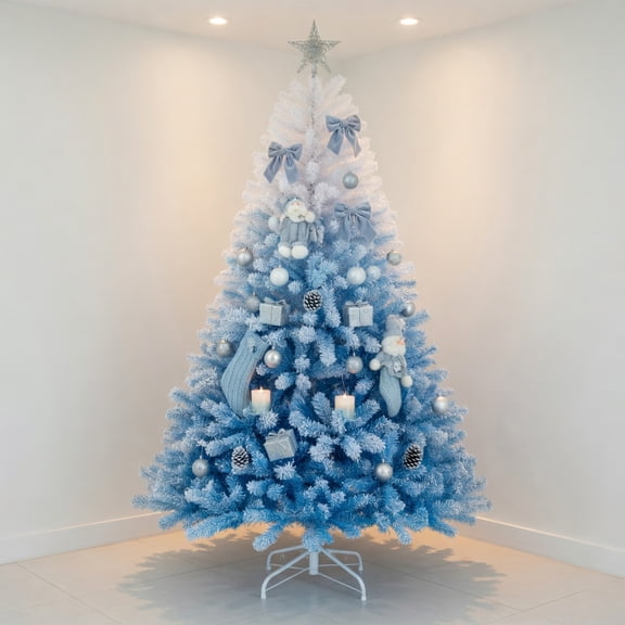 Resenkos 2025 6-Ft Artificial Christmas Tree - 456 Tips & Metal Stand, White/Blue