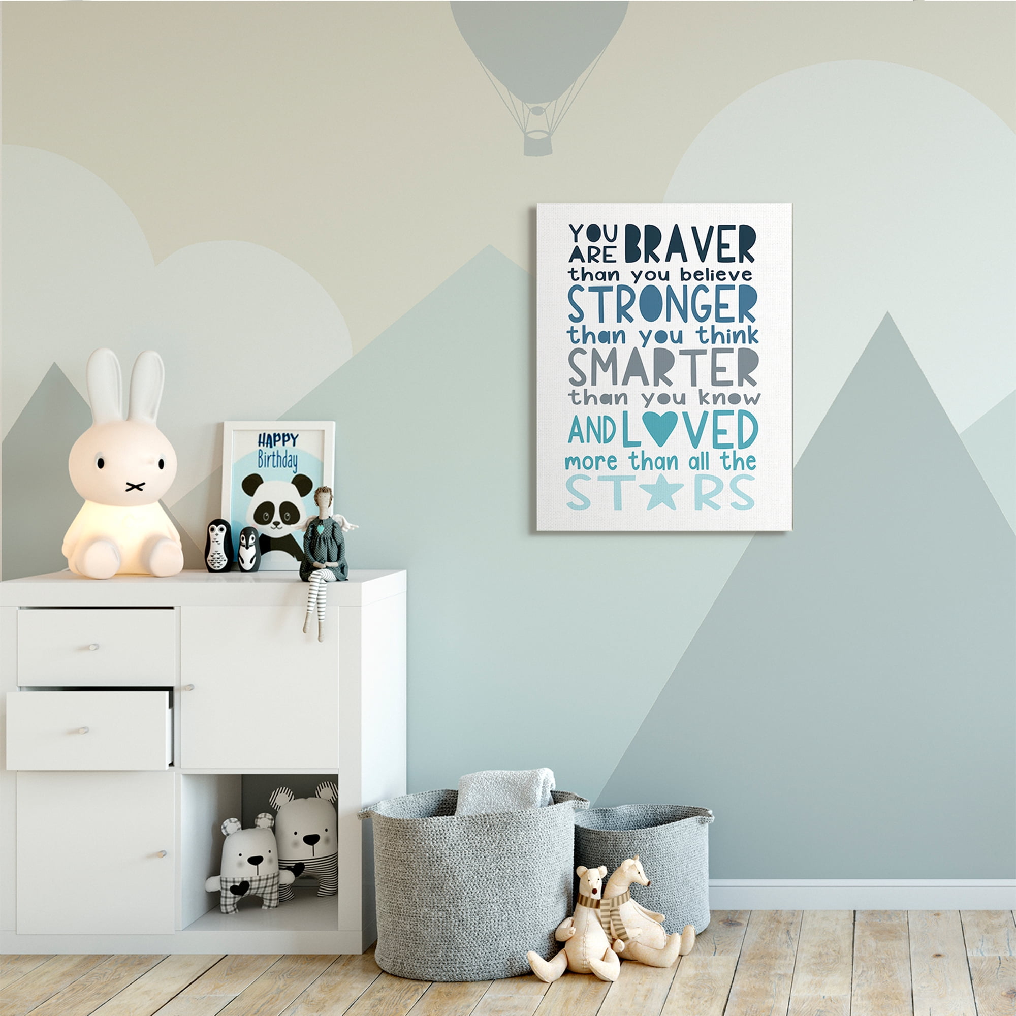 Stupell Industries Braver Stronger Smarter and Love Phrase Blue Typography,30 x 40,Designed by Elizabeth Tyndall