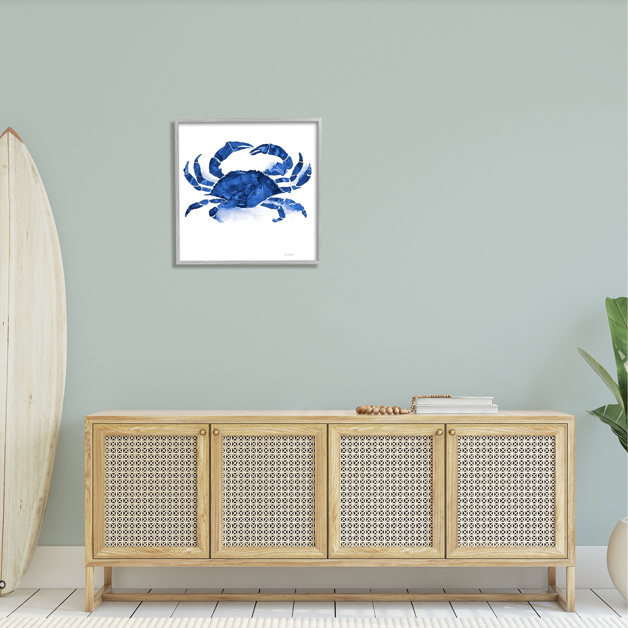 Stupell Industries Detailed Crab Wildlife Blue Ocean Sea Life Painting Gray Framed Art Print Wall Art, Design by Patti Mann