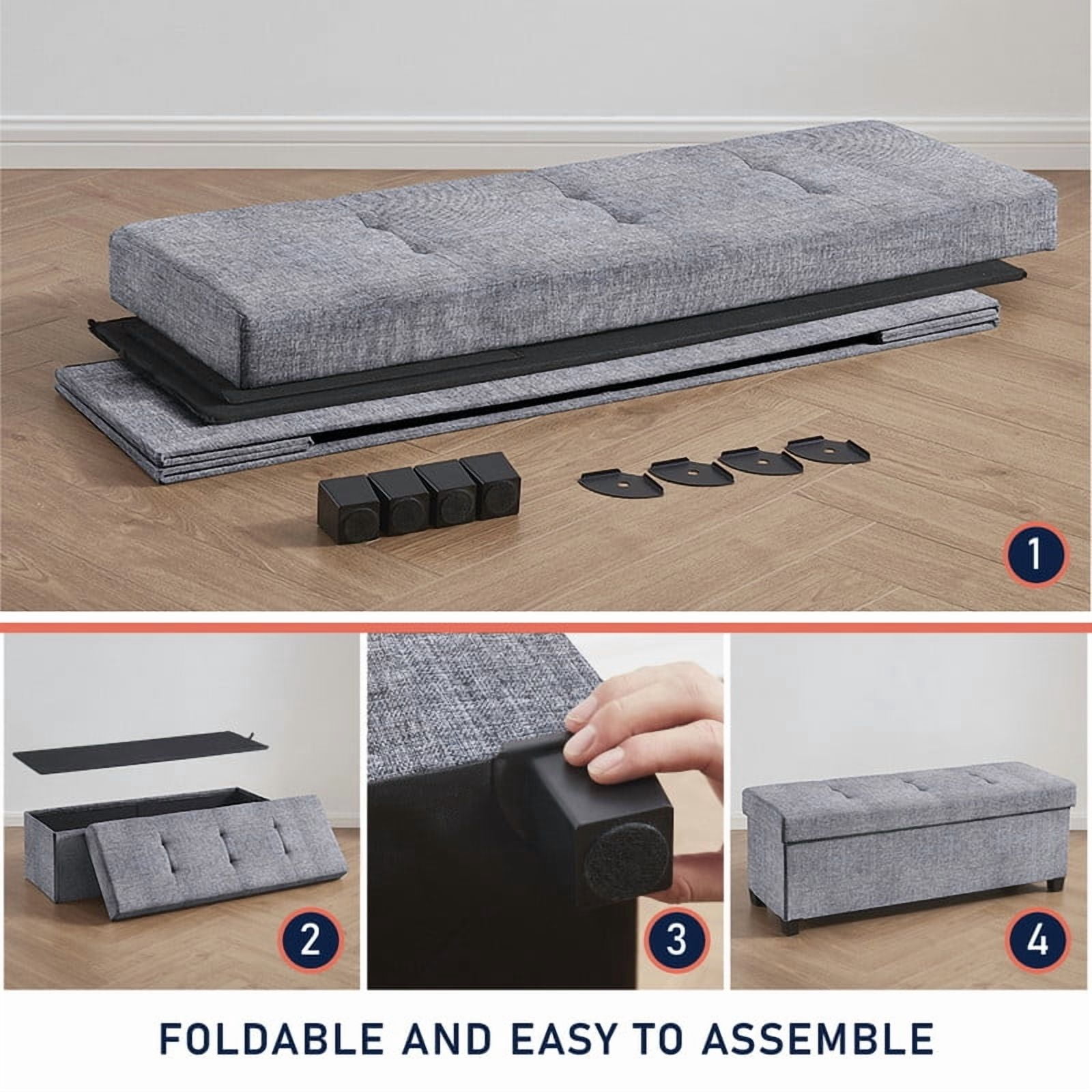 Ornavo Home 43 Inch Folding Storage Ottoman with Storage Bench, Long Large Storage Ottoman Bench, Storage Chest, Foot Rest Stool, Bedroom Bench with Storage
