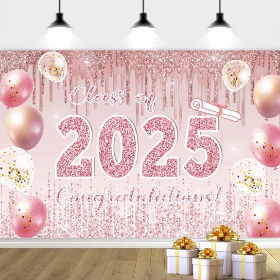 7 x 5 ft Class of 2025 Graduation Backdrop, Pink Graduation Backdrop Rose Gold Graduation Photo Backdrop 2025 Congrats Grad Banner Graduation Decorations Photography Studio Props