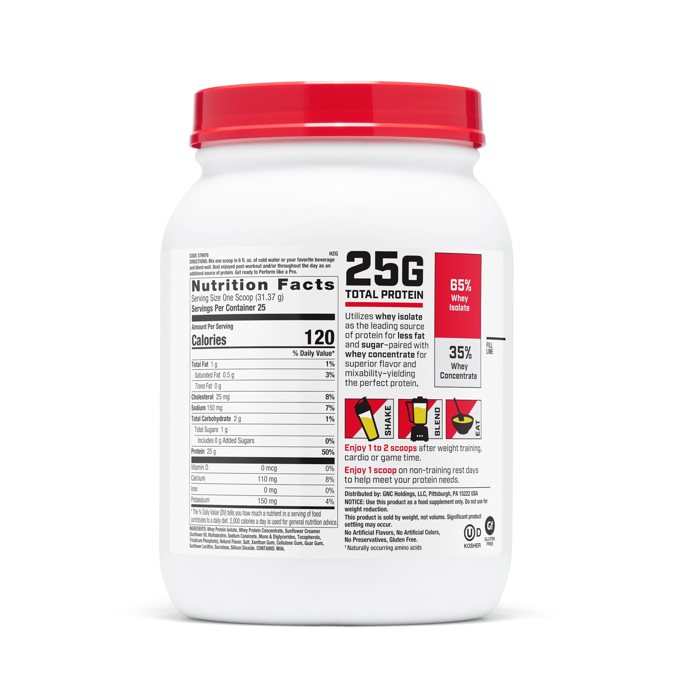 GNC Pro Performance 100% Whey Protein Powder, Fast Absorbing Protein, Muscle Strength and Recovery, Banana Cream, 25 Servings