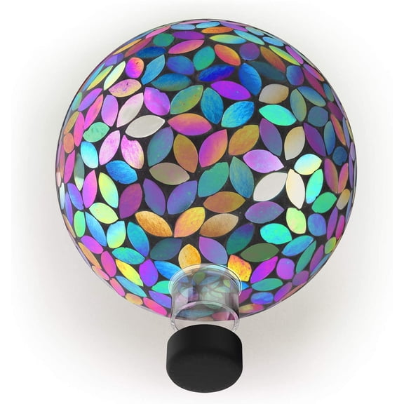 GRS122A-SLR Indoor/Outdoor Solar Powered Mosaic Gazing  Yard Decoration, 10 Inch  Glass Sphere with Metal Stand