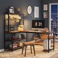thumbnail image 3 of Fnova 55" L-Shaped Office Desk with Hutch, Reversible Computer Corner Desk with Wireless Charging and Shelves for Home Office, Brown, 3 of 9