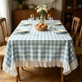 thumbnail image 6 of Dongrere Light Blue White Plaid Ruffled Table Cloth, Rectangle Tablecloth, Table Cover for Dining Room Kitchen Decor, 78.7x59 Inch, 6 of 6
