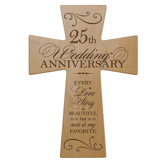 25th Wedding Anniversary Maple Wood Wall Cross Gift Every Love Story