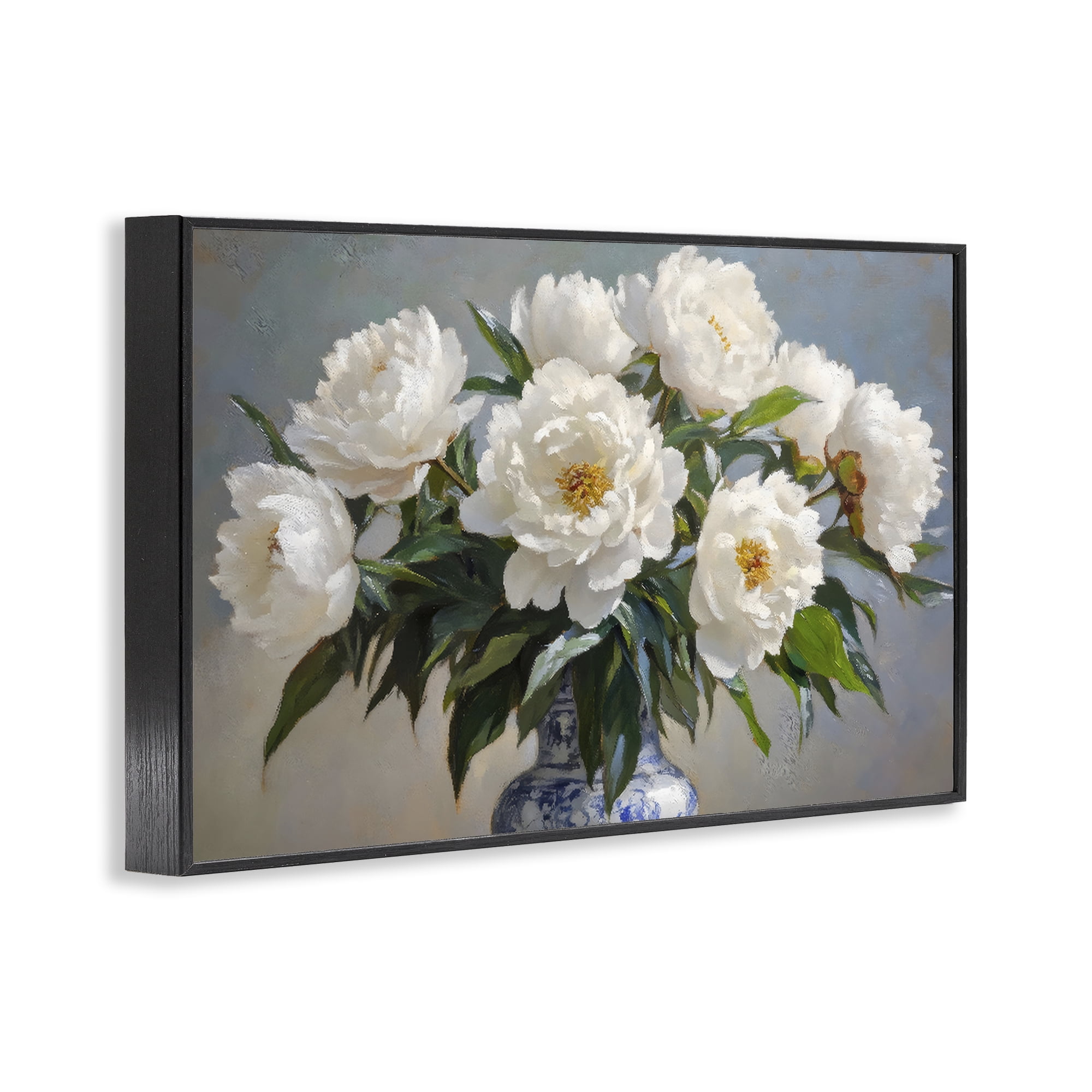 Stupell Industries In Full Bloom White Peonies Black Framed Giclee Art, design by Petal Prints Design
