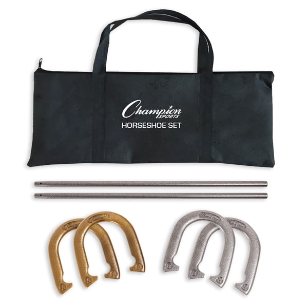Champion Sports Horseshoe Game Set, Solid Steel Horseshoes & Stakes