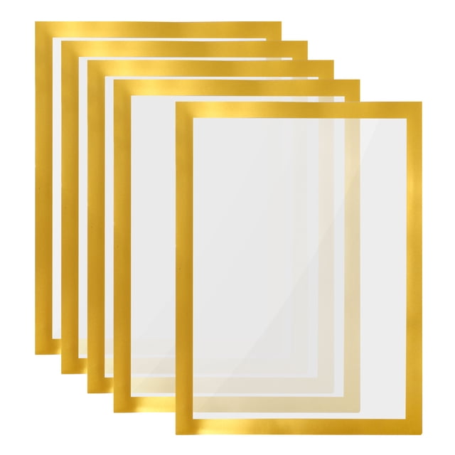 Unique Bargains 8"x12" Magnetic Display Frame A4 Adhesive Magnetic Sign Holder Golden 5 Pack