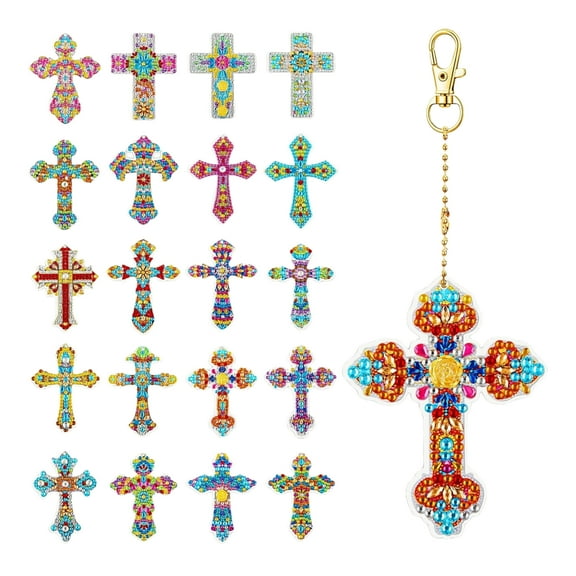WuPing 20 Pcs Diamond Art Painting, Keychains Kits for Adults, 5D Double Sided Cross Shaped Diamond DIY Painting, DIY Crafts Decor Gift
