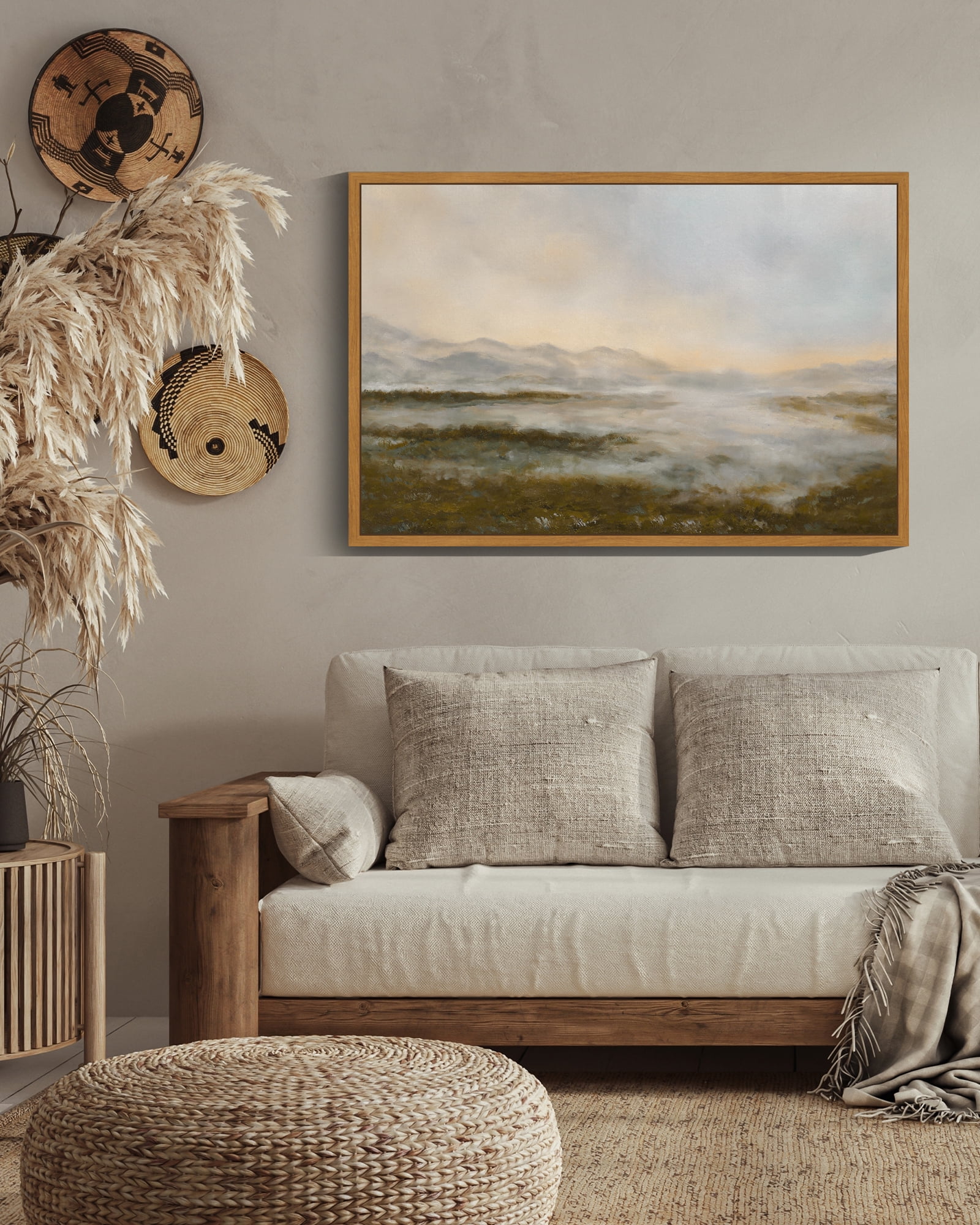 Drsoum Landscape 24x36in Natural Framed Canvas Wall Art Large Vintage Dusk in The Forest Classic Paints Farmhouse Bathroom Office Decor