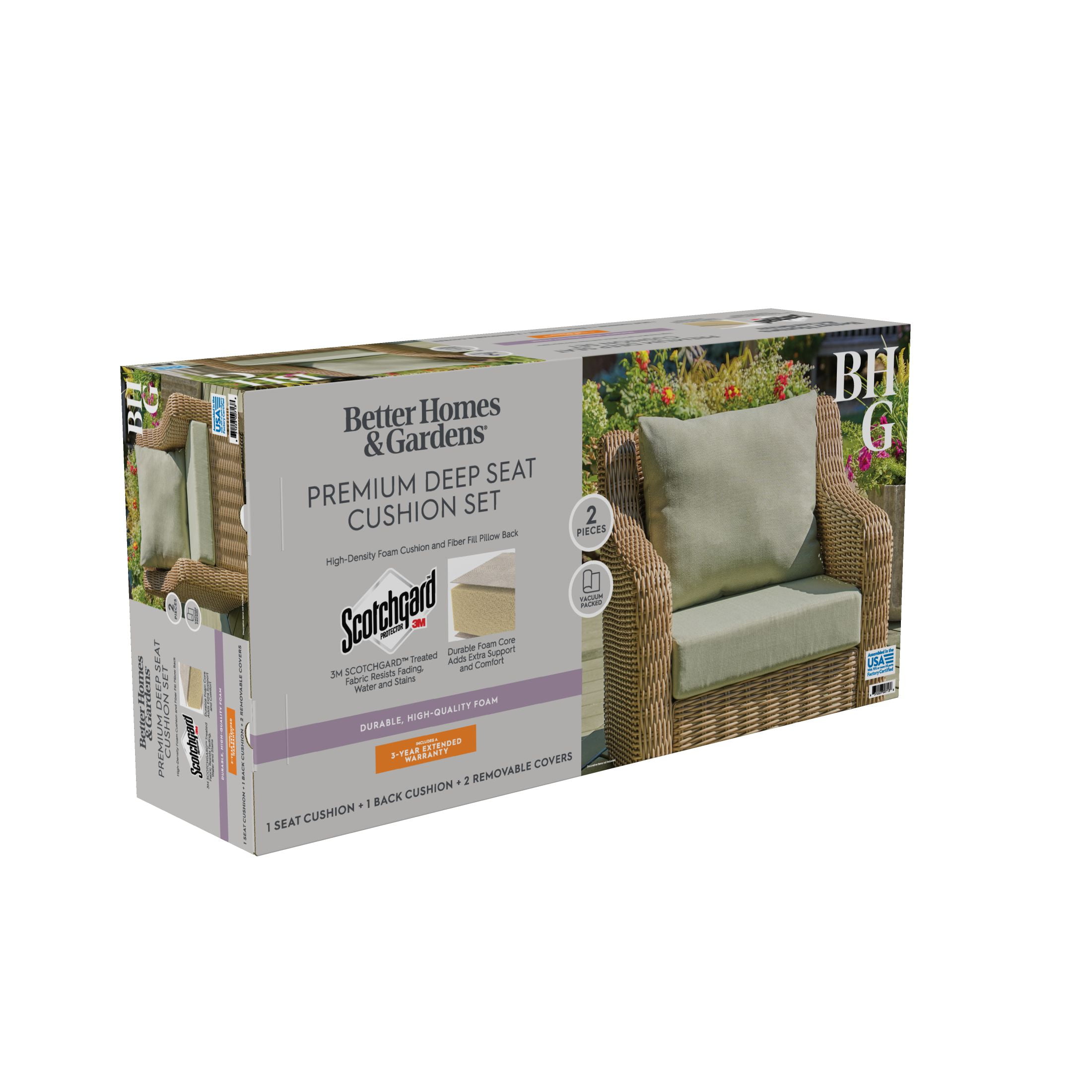 Better Homes & Gardens 24"x 24" Outdoor Deep Seat Cushion, 2-Piece, Green