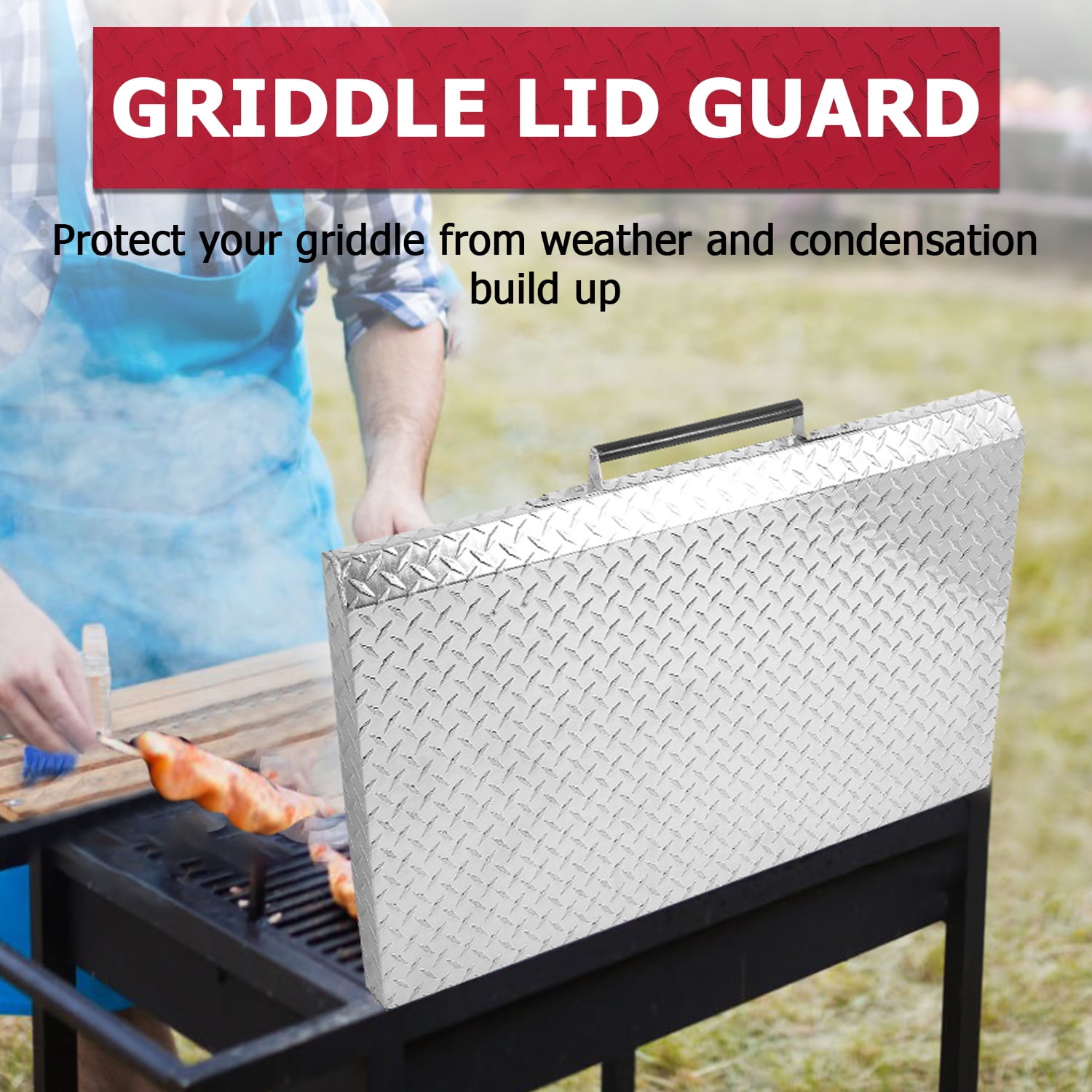 Kojem Blackstone Griddle Cover Lid 36" Silver Waterproof Aluminum for Charbroil Camp Chef Outdoor Barbecue with Heatproof Handle