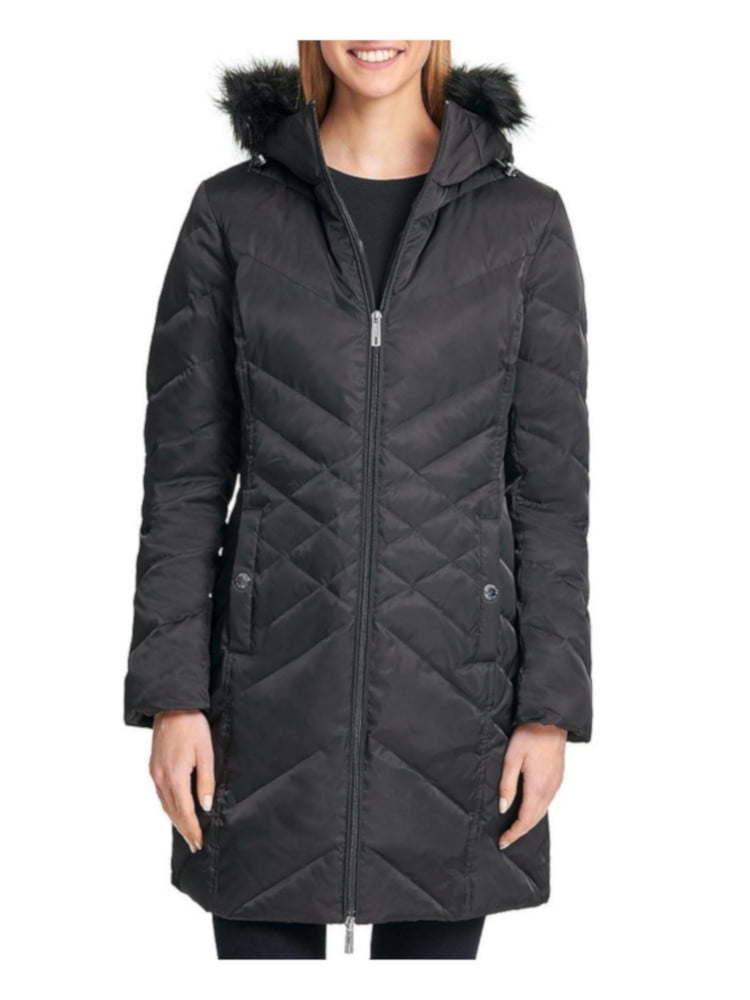 kenneth cole down faux fur collar & hood coat