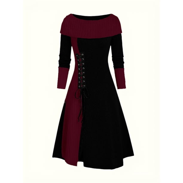 Vestido largo de punto de manga larga para mujer, Vestido de punto con botones, cuello desbocado, línea A, otoño e invierno, nuevo