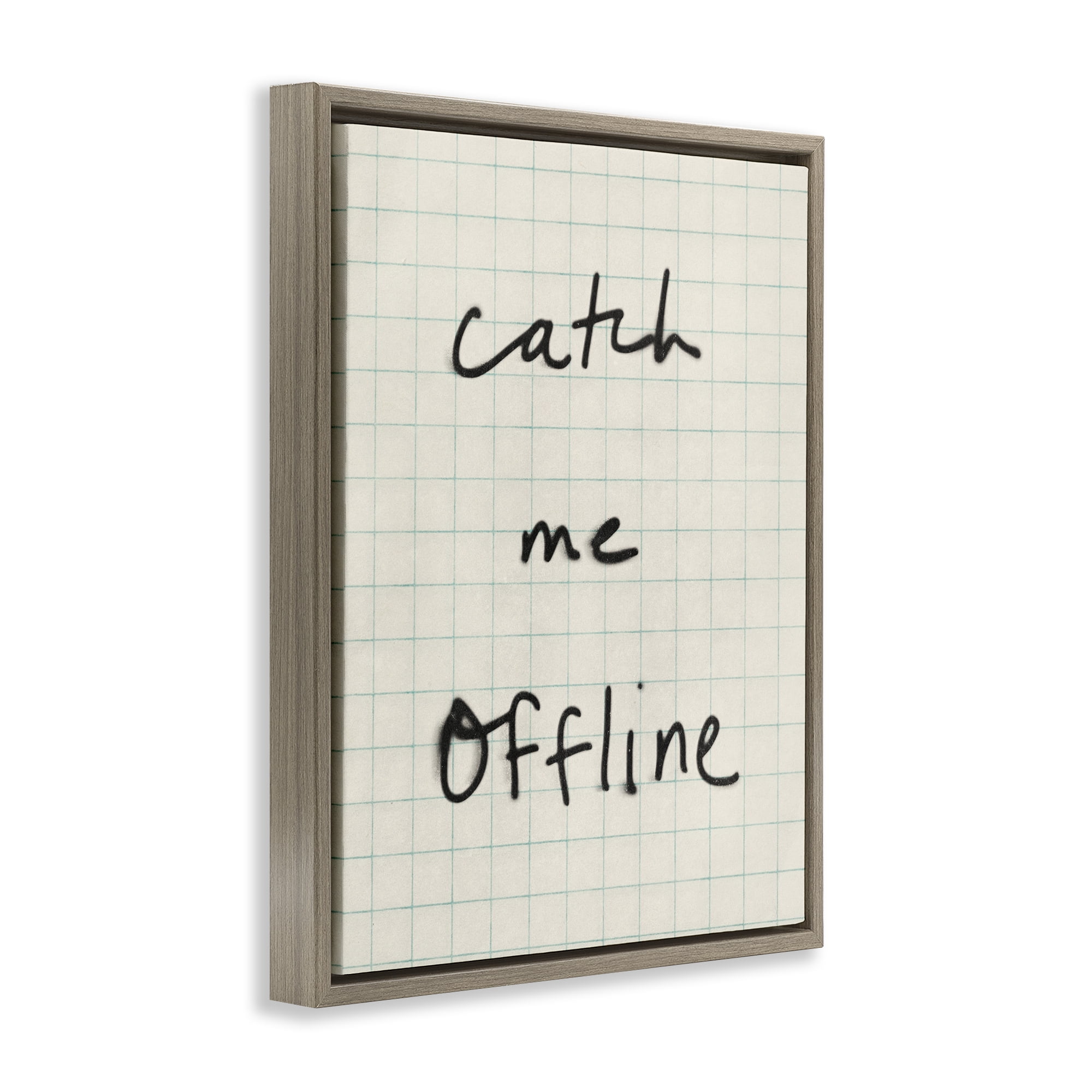Stupell Industries Catch Me Offline Scrawl Brown Framed Floater Canvas Wall Art, design by Victoria Barnes