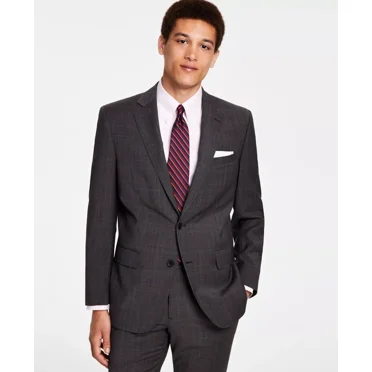 Brooks Brothers Mens Classic-Fit Stretch Pinstripe Suit Jacket, Brown Plaid, 42L