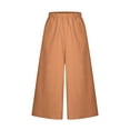 thumbnail image 4 of SELONE Linen Pants for Women Plus Size Petite With Pockets Wide Leg Elastic Waist Casual Summer Long Pant Fashion Solid s for Everyday Wear Running Errands Going to Work Casual Event Brown Free Size, 4 of 8