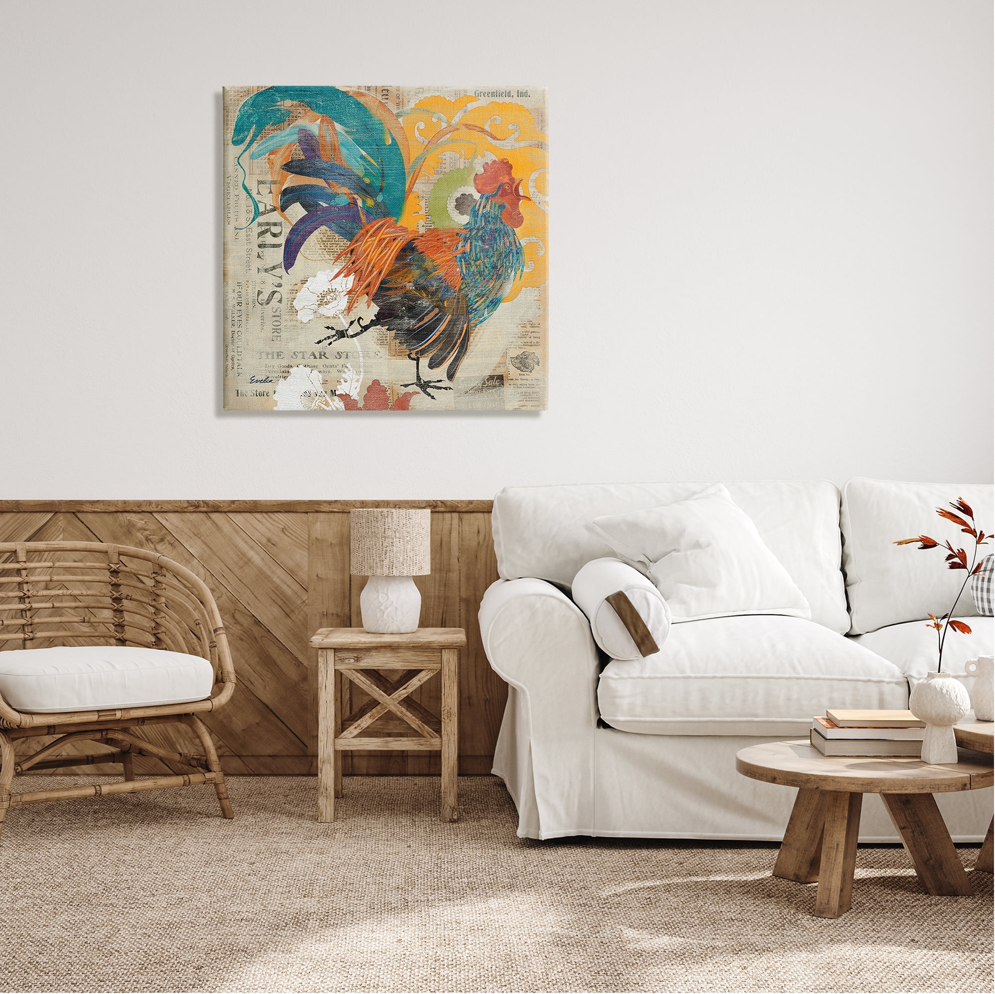 Stupell Country Rooster Vintage Collage Animals & Insects Painting Gallery Wrapped Canvas Print Wall Art