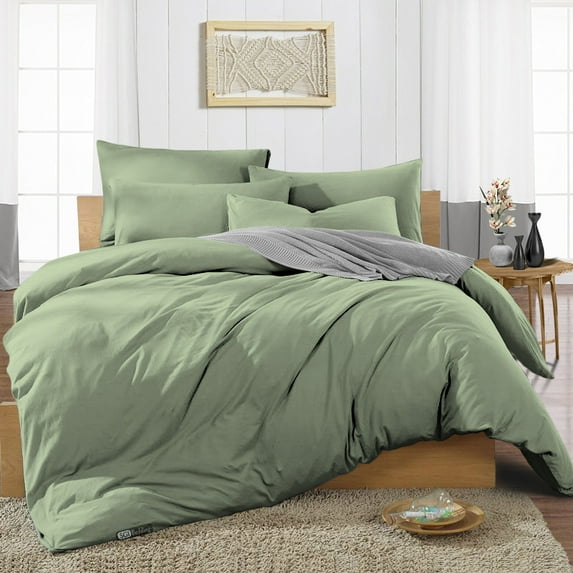 SGI Bedding Oversized Queen Size Duvet Covers Egyptian Cotton 1000 TC 3 Piece Set Moss Solid