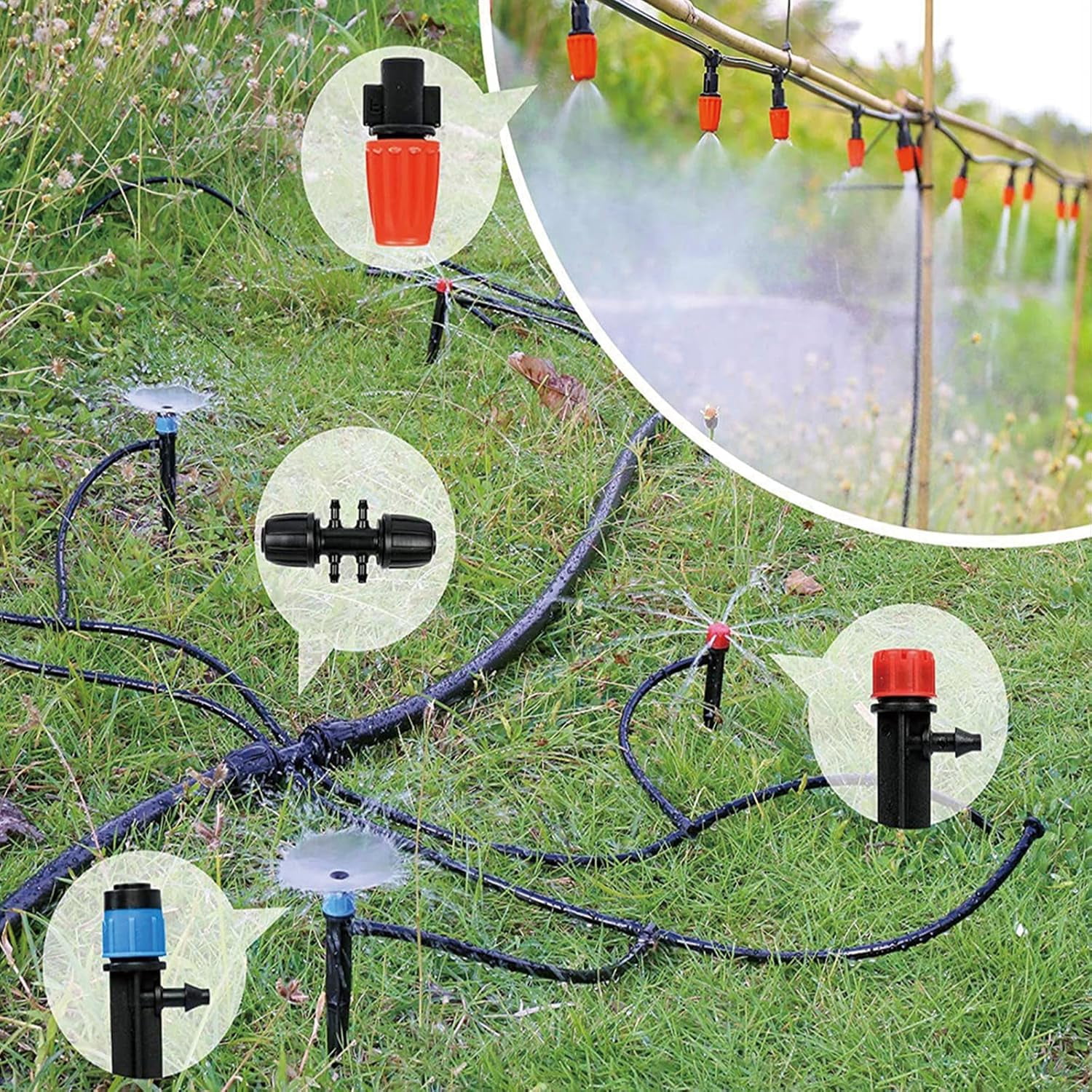 256 Ft Automatic Drip Irrigation System Kit for Greenhouse, Yard, Plant and Lawn, With 1/2 In Hose, 1/4 In Distribution Tubing and Accessories