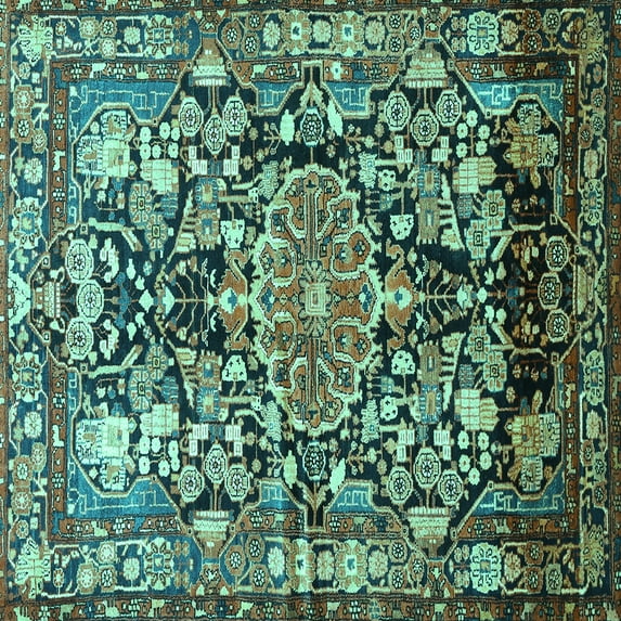 Ahgly Company Indoor Square Animal Turquoise Blue Traditional Area Rugs, 8' Square