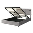 thumbnail image 5 of Upholstered Queen Platform Bed Frame with LED Lights Headboard, Bluetooth Player, USB Charge, Hydraulic Storage System, Queen Bed Frame with Metal and Wood Slat Support, No Box Spring Needed, Gray, 5 of 11