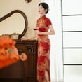 thumbnail image 3 of CENL Women Chinese Cheongsam Faux Silk Stain Dress Oriental Ball Gown Long Qipao, 3 of 9