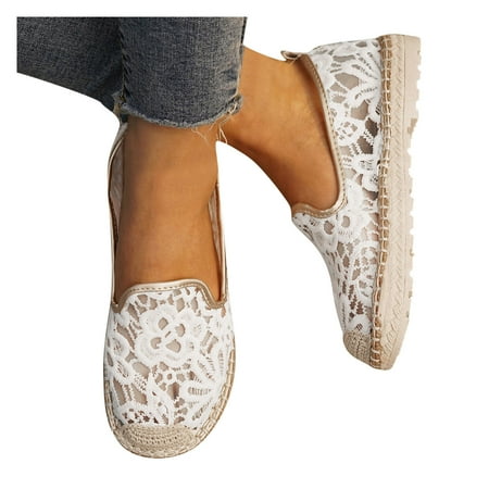

f21 Women Shoes Flat Loafers Solid Lace Flower Slip On Mesh Womens Casual Sneakers Women Loafers And Slip On Shoes Espadrille Synthetic Sandals Size 7 White Wide