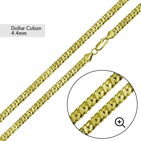 Gold Plated 925 Sterling Silver Dollar Miami Cuban Chain 4.4mm Italy 24" Jewelry Female Unisex