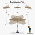 thumbnail image 4 of PURPLE LEAF 6' x 9' Patio Umbrella with Base Market Umbrella Rectangular Outdoor Umbrella with Push Button Tilt & Crank and 8 Ribs Aluminum Table Umbrella for Pool Backyard Beach, Taupe, 4 of 7