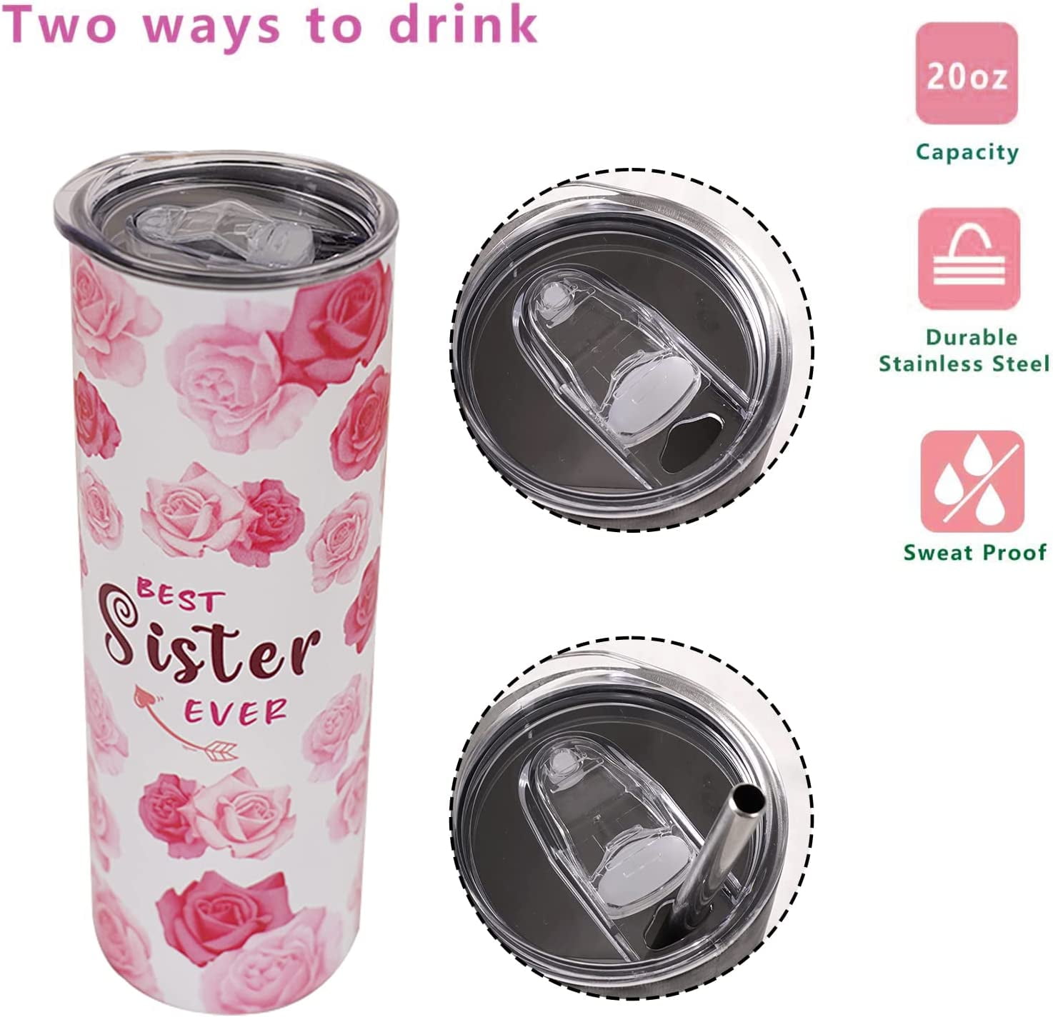 LEADO 16oz Glass Cups with Lids and Straws - Sister Gifts from Sister,  Sister Birthday Gift Ideas - …See more LEADO 16oz Glass Cups with Lids and