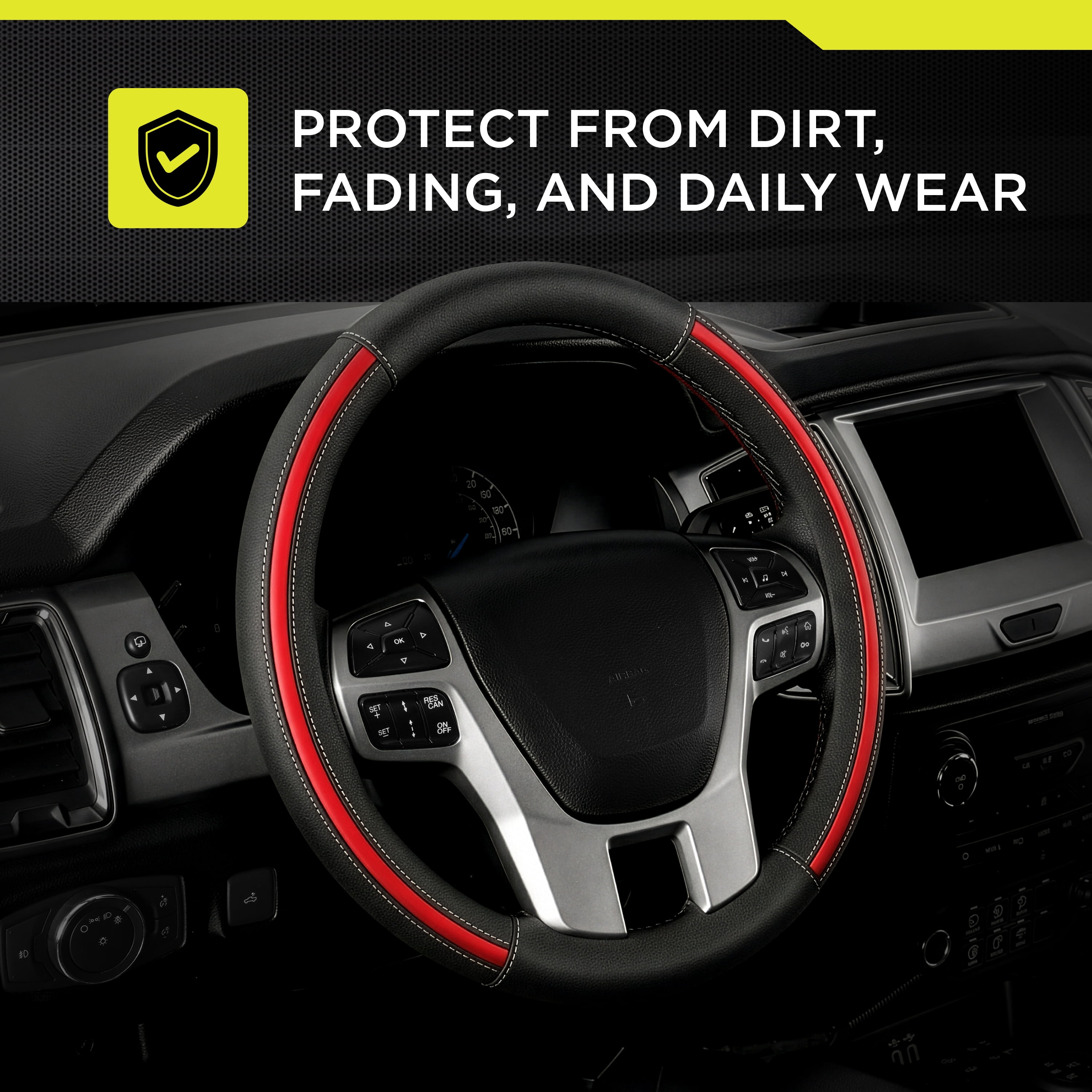 Auto Drive Sport Steering Wheel Cover Faux Leather, Universal Fit, Black Red