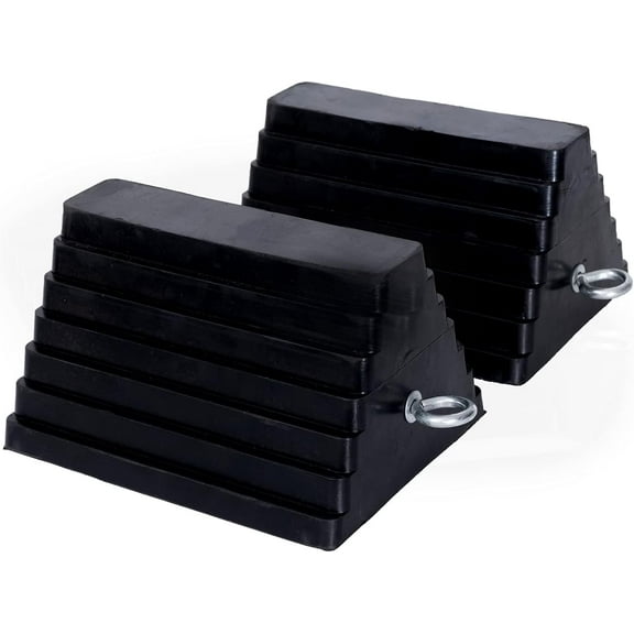 WANBIN Wheel Chocks Rubber Heavy Duty for Travel Trailers with Eyebolt, 2 Pack, 9.06" x 7.87" x 5.51", Black