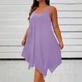 thumbnail image 2 of Htigea Plus Size Dress for Women Summer Irregular Hem Knee Length Dress Flowy Sleeveless Double Spaghetti Straps Midi Sundress Purple,XL, 2 of 8