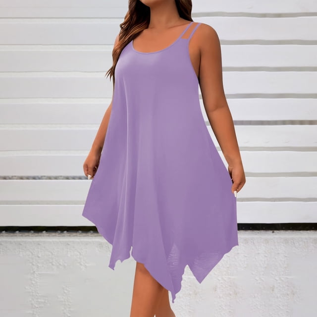 Gspmoly Robes pour Femmes, Printemps Été Sans Manches à Col Rond Manteau Mode Ample Respirant Robe pour Femmes Robe de Cocktail Offres des Fêtes
