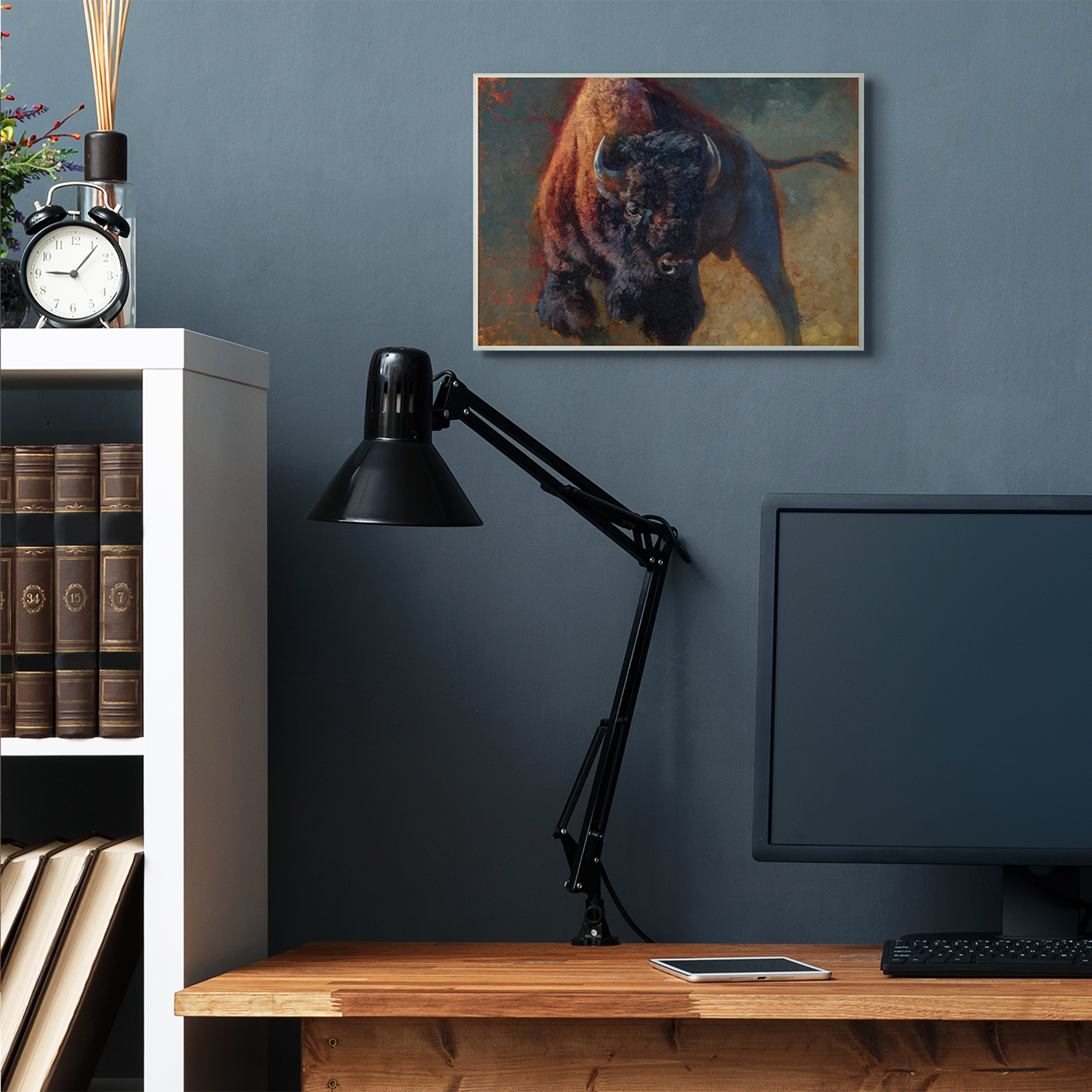 Stupell Industries Running Bull Portrait Masculine Cattle Pose Wall Plaque by Julie T. Chapman
