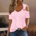 thumbnail image 2 of Lovskoo 2024 Womens Summer Tops Trendy Casual Solid Color Eyelet Cold Shoulder Short Sleeve Pullover Top Pink, 2 of 7